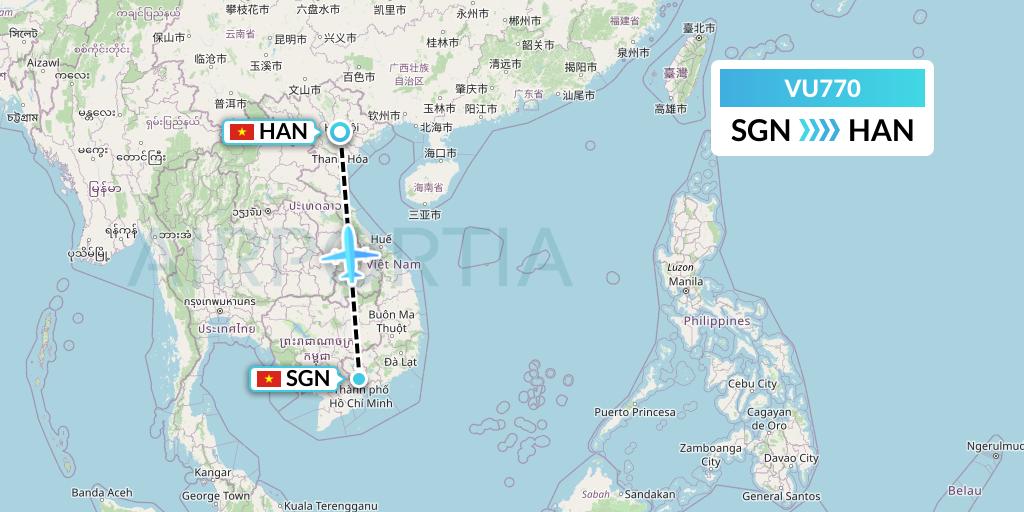VU770 Vietravel Airlines Flight Map: Ho Chi Minh City to Hanoi