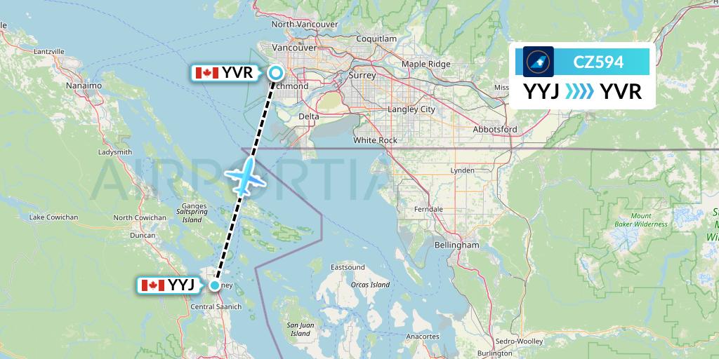 CZ594 China Southern Airlines Flight Map: Victoria to Vancouver