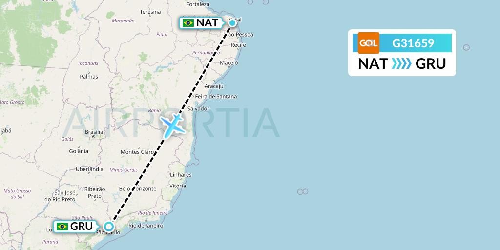 G31659 GOL Transportes Aeros Flight Map: Natal to Sao Paulo