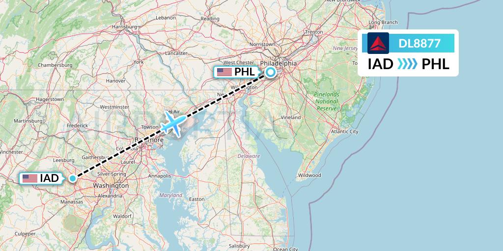 DL8877 Delta Air Lines Flight Map: Washington to Philadelphia