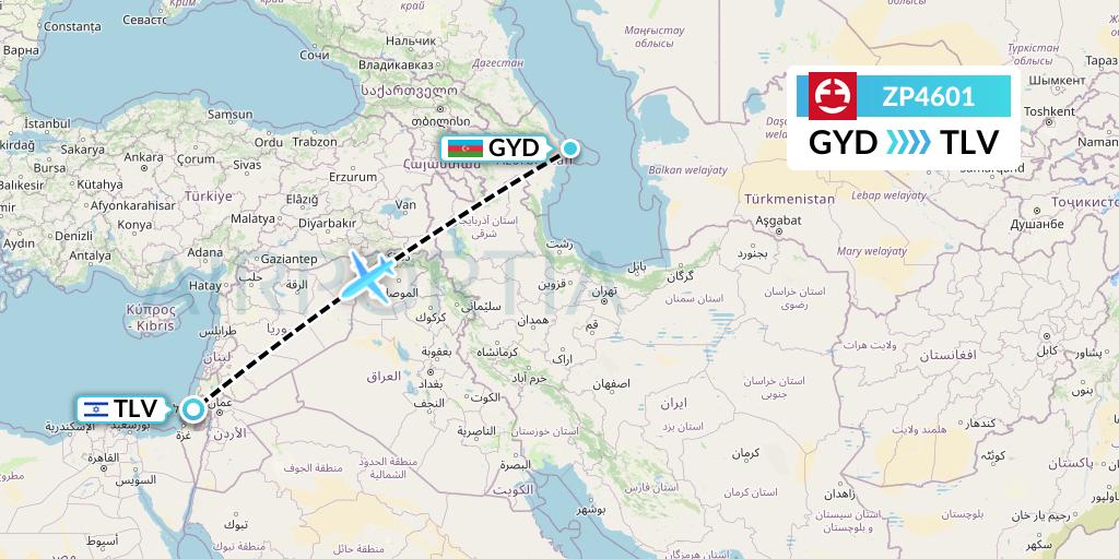 ZP4601 Paranair Flight Map: Baku to Tel Aviv