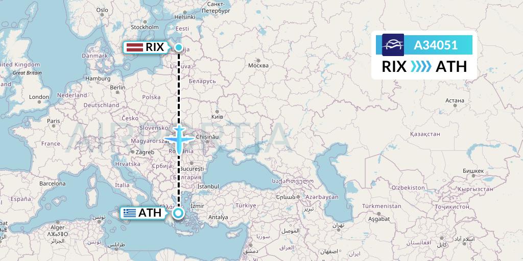 A34051 Aegean Airlines Flight Map: Riga to Athens