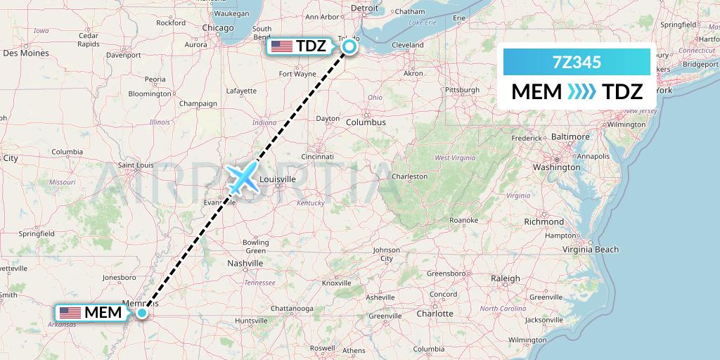 7Z345 EZ Air Flight Map: Memphis to Toledo