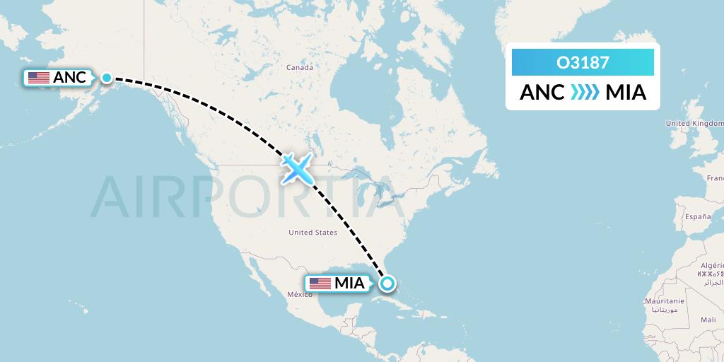 O3187 SF Airlines Flight Map: Anchorage to Miami