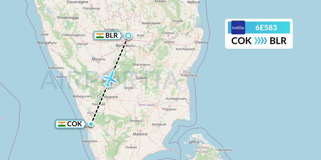 6E583 IndiGo Airlines Flight Map: Cochin to Bangalore