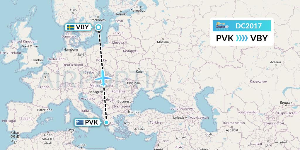 DC2017 Braathens Regional Flight Map: Preveza to Visby
