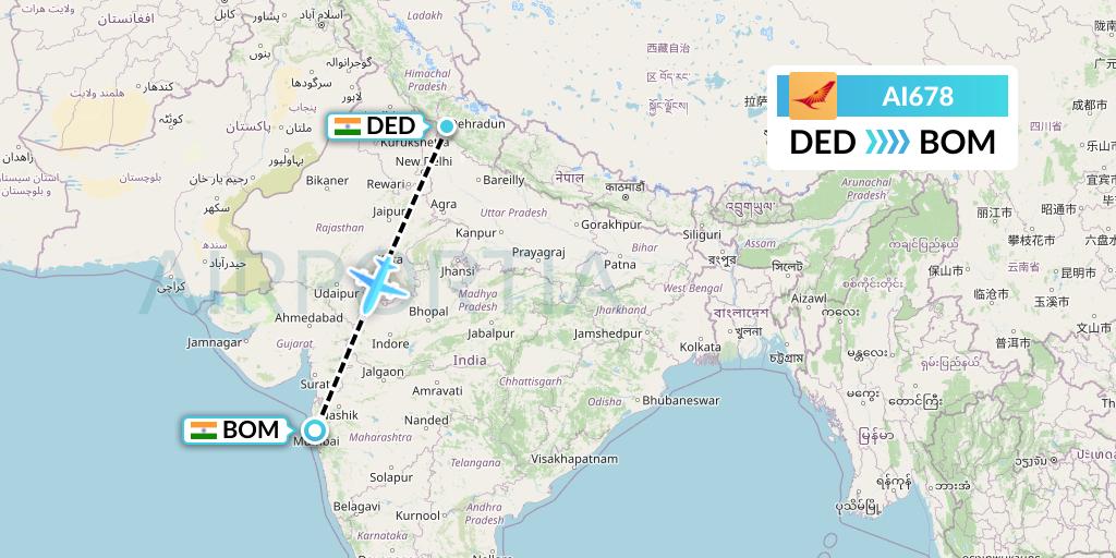 AI678 Air India Flight Map: Dehradun to Mumbai