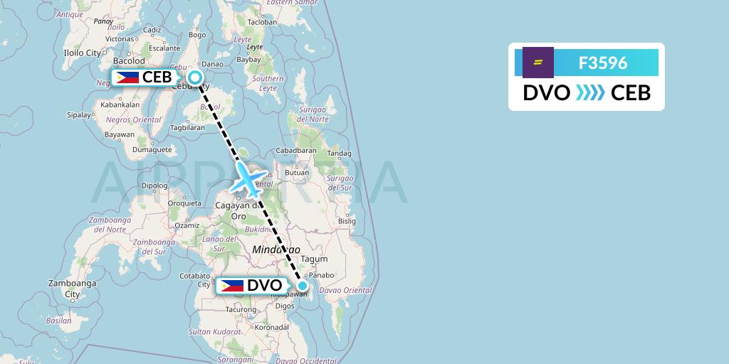 F3596 flydeal Flight Map: Davao City to Cebu