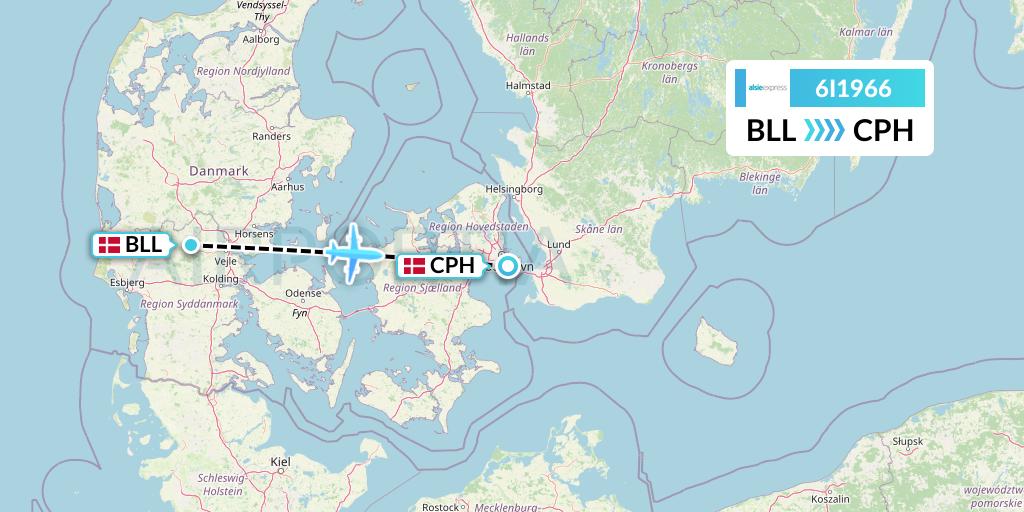 6I1966 Air Alsie Flight Map: Billund to Copenhagen