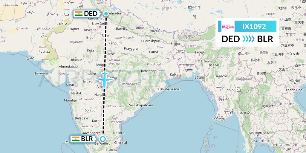 IX1092 Air India Express Flight Map: Dehradun to Bangalore