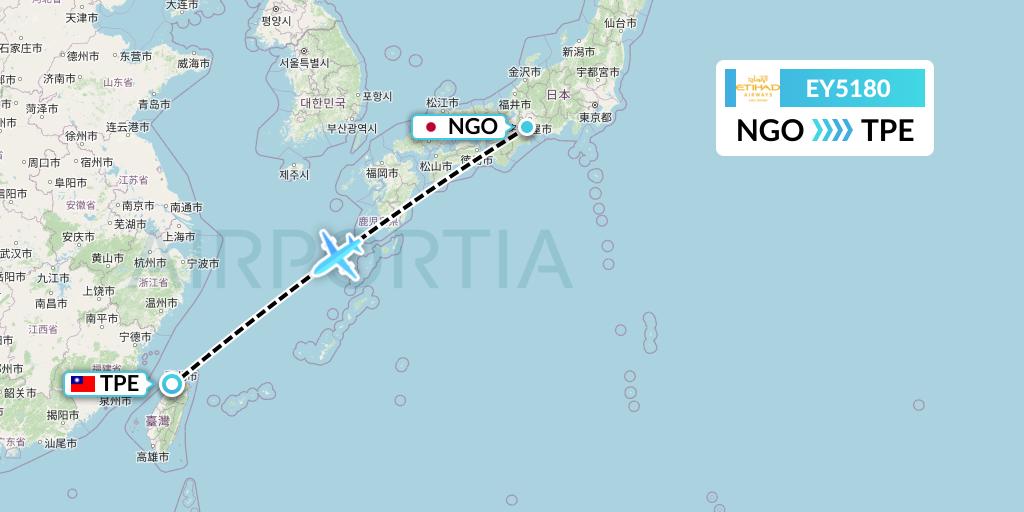 EY5180 Etihad Airways Flight Map: Nagoya to Taipei
