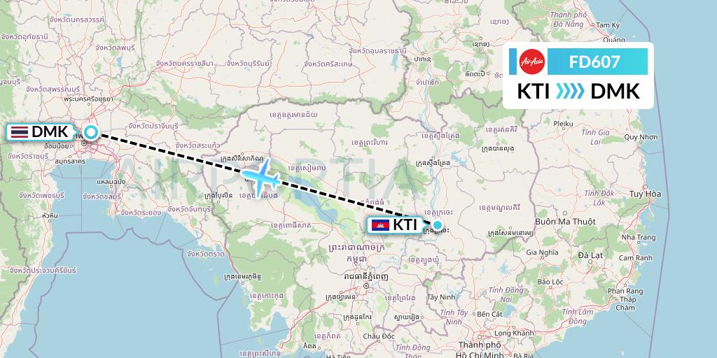 FD607 Thai AirAsia Flight Map: Kratie to Bangkok