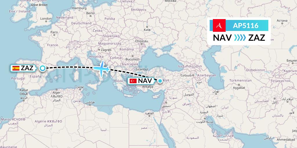 AP5116 AlbaStar Flight Map: Nevsehir to Zaragoza