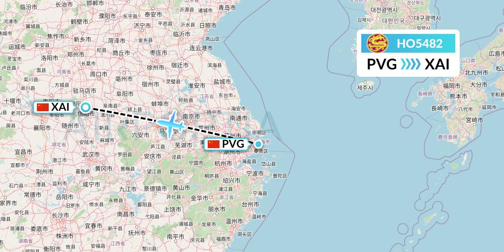 HO5482 Juneyao Airlines Flight Map: Shanghai to Xinyuan