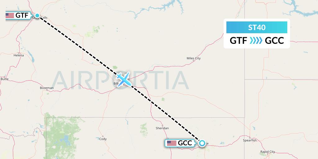 ST40 Air Thanlwin Flight Map: Great Falls to Gillette