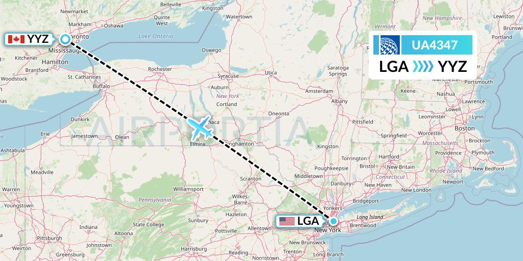 UA4347 United Airlines Flight Map: New York to Toronto