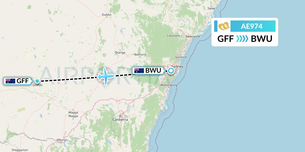 AE974 Mandarin Airlines Flight Map: Griffith to Bankstown