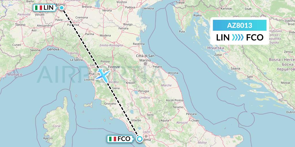 AZ8013 ITA Airways Flight Map: Milan to Rome