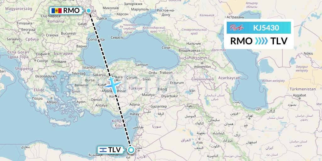 KJ5430 Air Incheon Flight Map: Chisinau to Tel Aviv