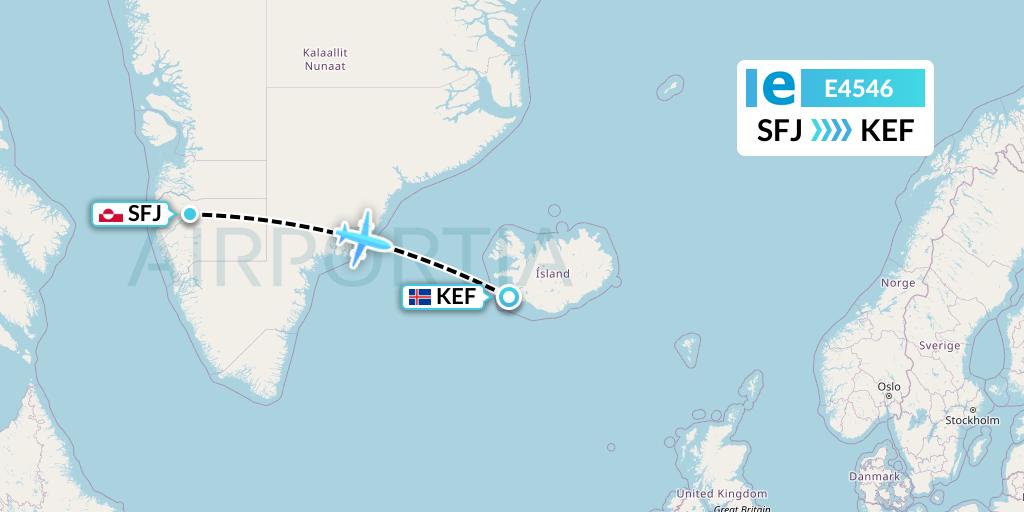 E4546 Estelar Latinoamerica C.A. Flight Map: Kangerlussuaq to Reykjavik