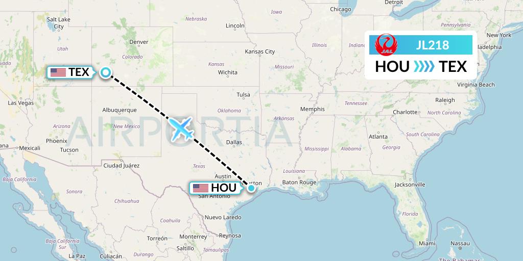 JL218 Japan Airlines Flight Map: Houston to Telluride