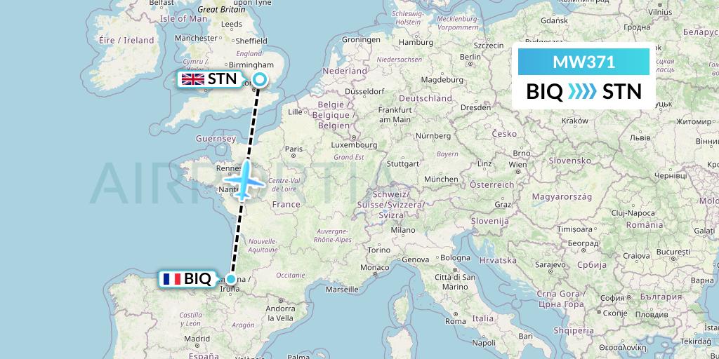 MW371 Mokulele Flight Service Flight Map: Biarritz to London