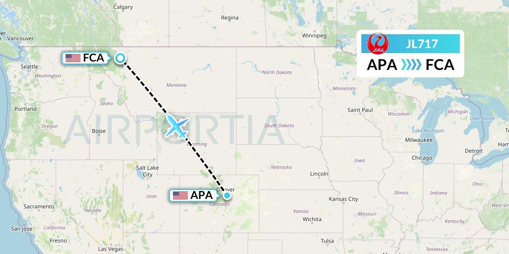 JL717 Japan Airlines Flight Map: Denver to Kalispell
