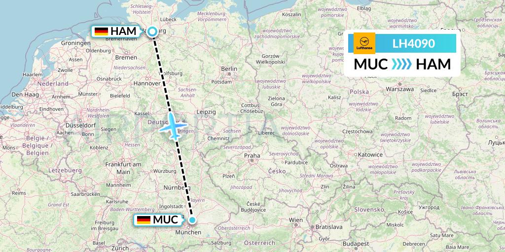 LH4090 Lufthansa Flight Map: Munich to Hamburg