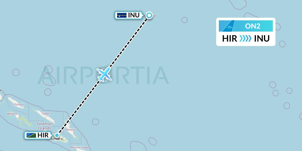 ON2 Nauru Airlines Flight Map: Honiara to Yaren District