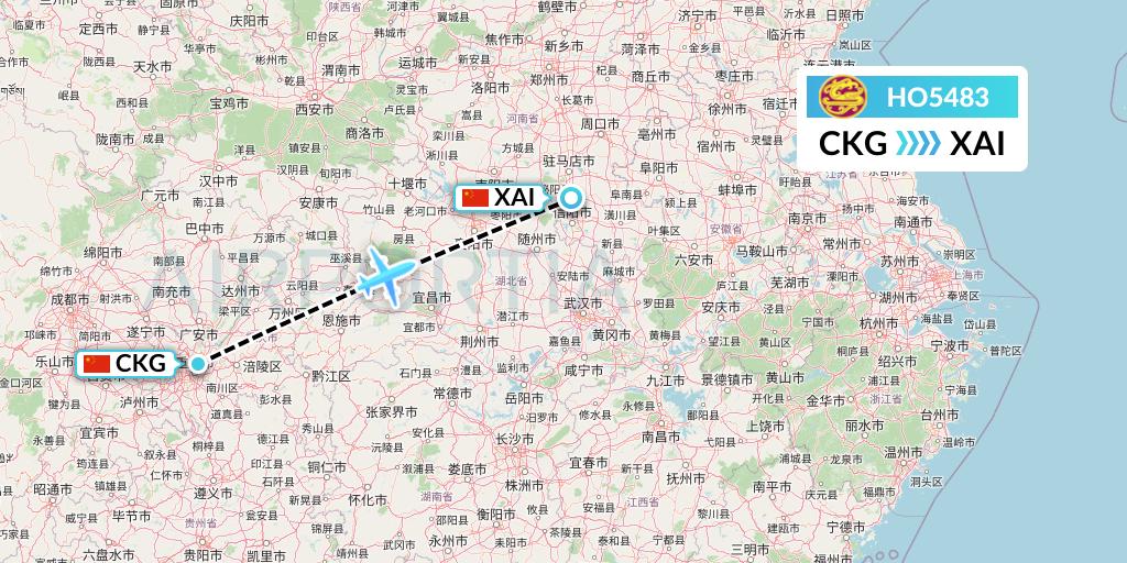 HO5483 Juneyao Airlines Flight Map: Chongqing to Xinyuan
