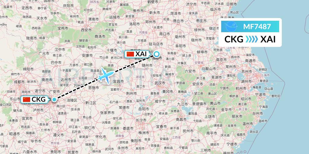 MF7487 Xiamen Airlines Flight Map: Chongqing to Xinyuan