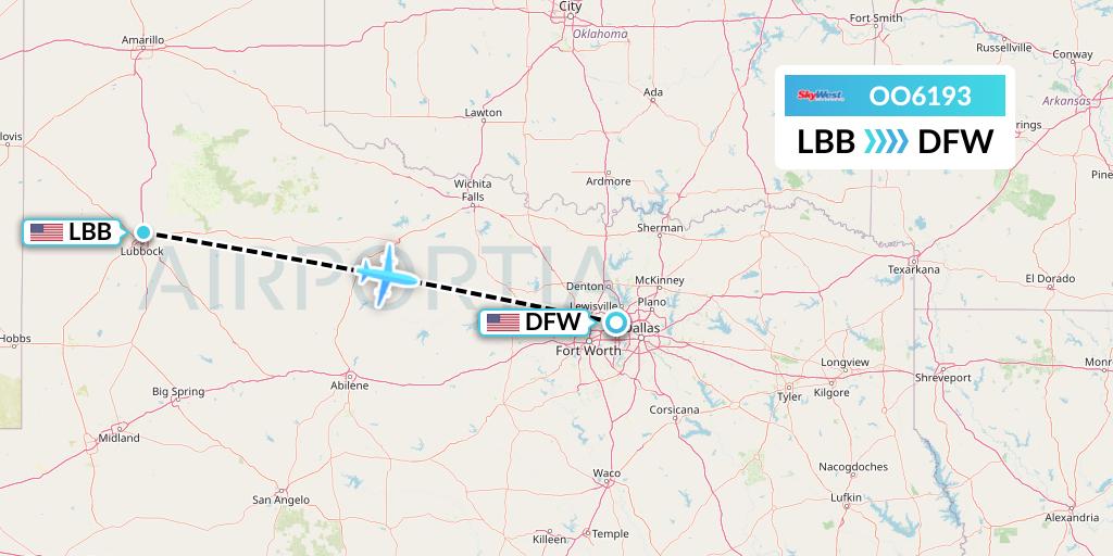 OO6193 SkyWest Airlines Flight Map: Lubbock to Dallas