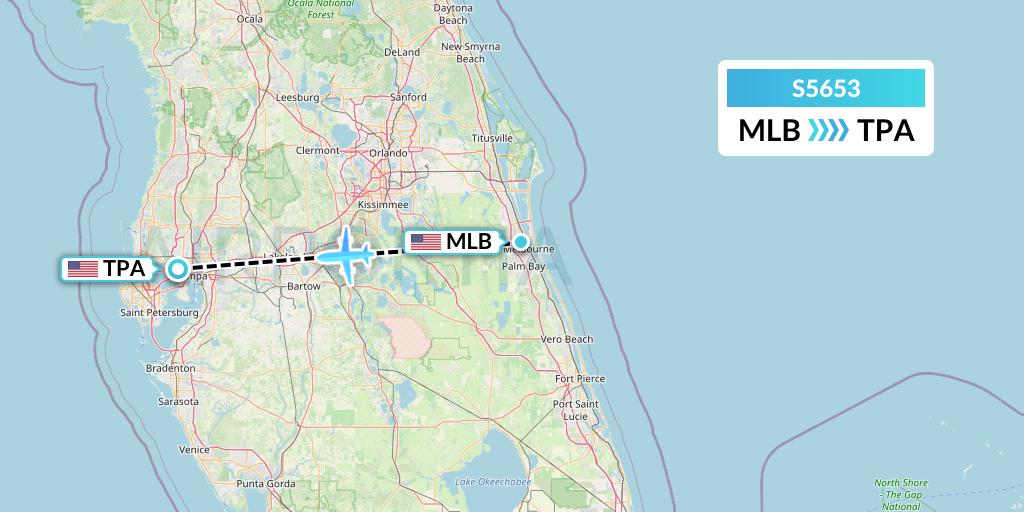 S5653 Star Air Flight Map: Melbourne to Tampa