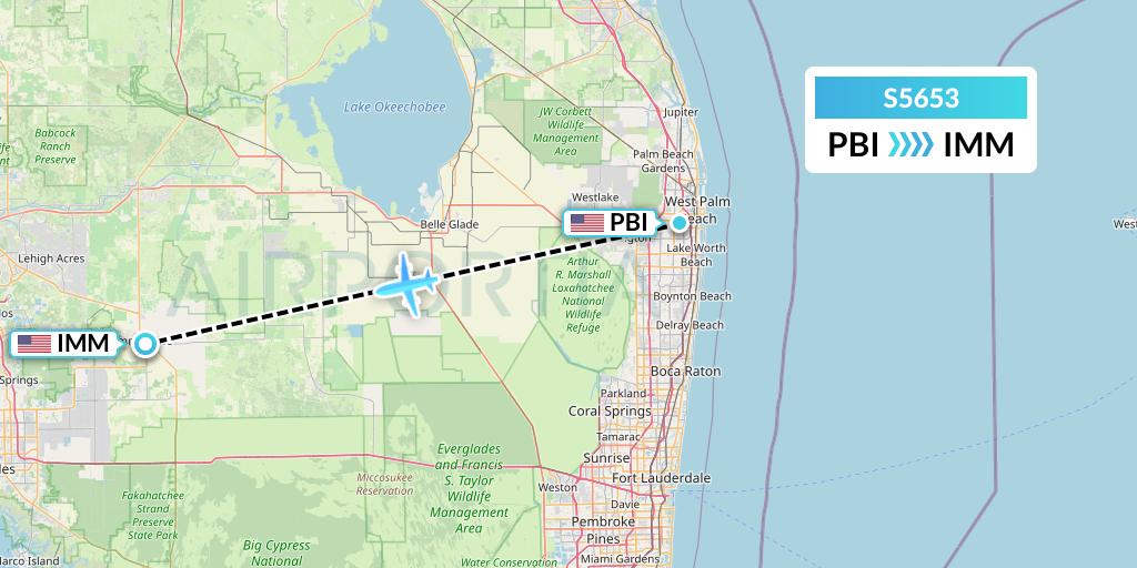 S5653 Star Air Flight Map: West Palm Beach to Immokalee