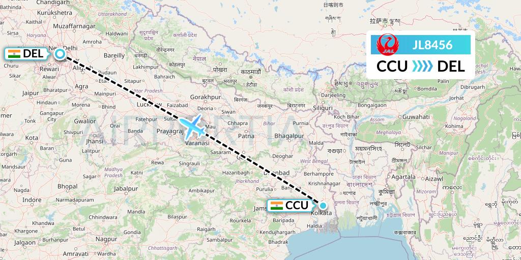 JL8456 Japan Airlines Flight Map: Kolkata to Delhi