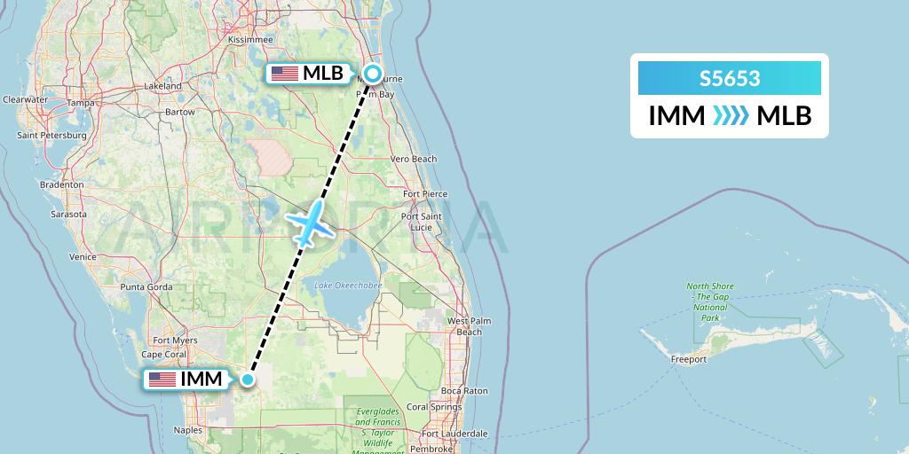 S5653 Star Air Flight Map: Immokalee to Melbourne