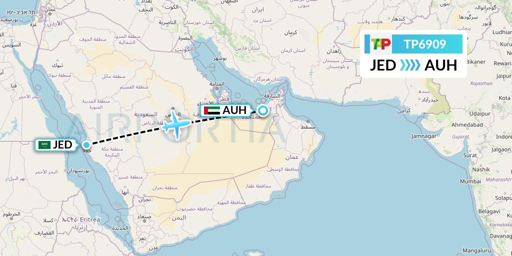 TP6909 TAP Portugal Flight Map: Jeddah to Abu Dhabi
