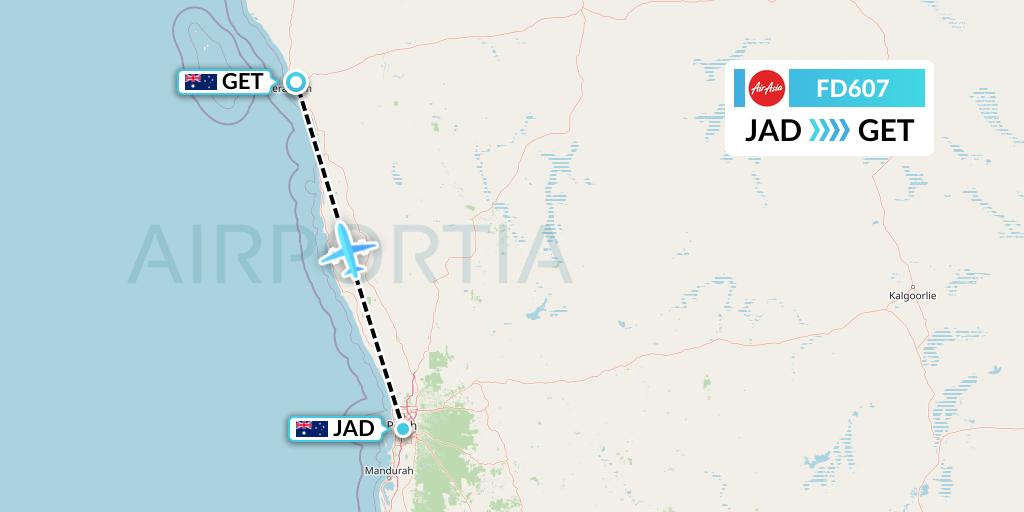 FD607 Thai AirAsia Flight Map: Perth to Geraldton