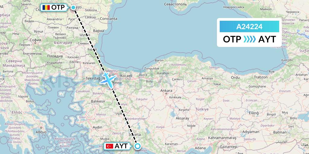 A24224 Anima Wings Aviation Flight Map: Bucharest to Antalya
