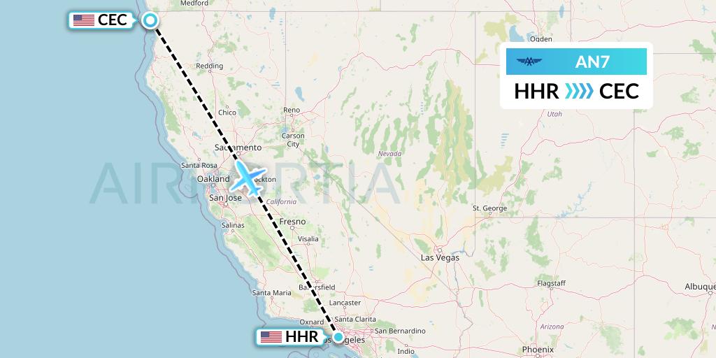 AN7 Advanced Air Flight Map: Hawthorne to Crescent City