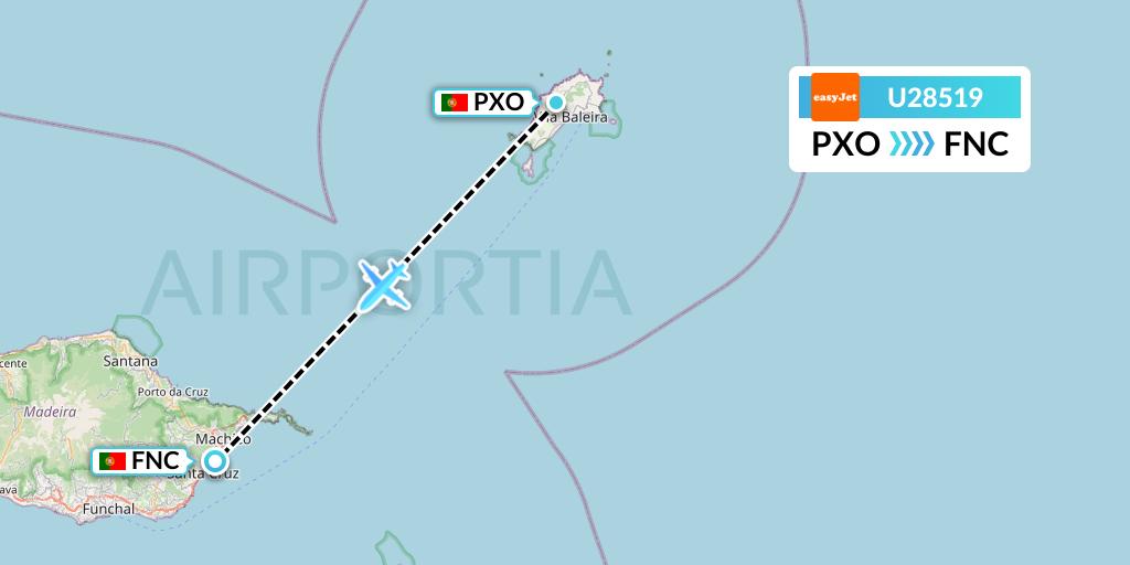 U28519 EasyJet Flight Map: Porto Santo to Funchal