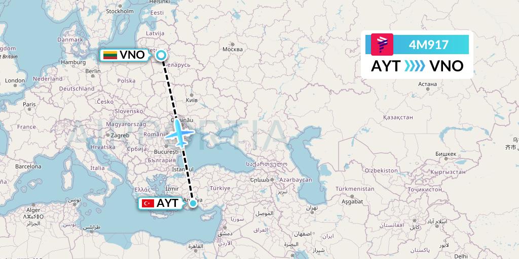 4M917 LATAM Airlines Argentina Flight Map: Antalya to Vilnius