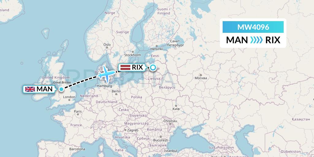MW4096 Mokulele Flight Service Flight Map: Manchester to Riga
