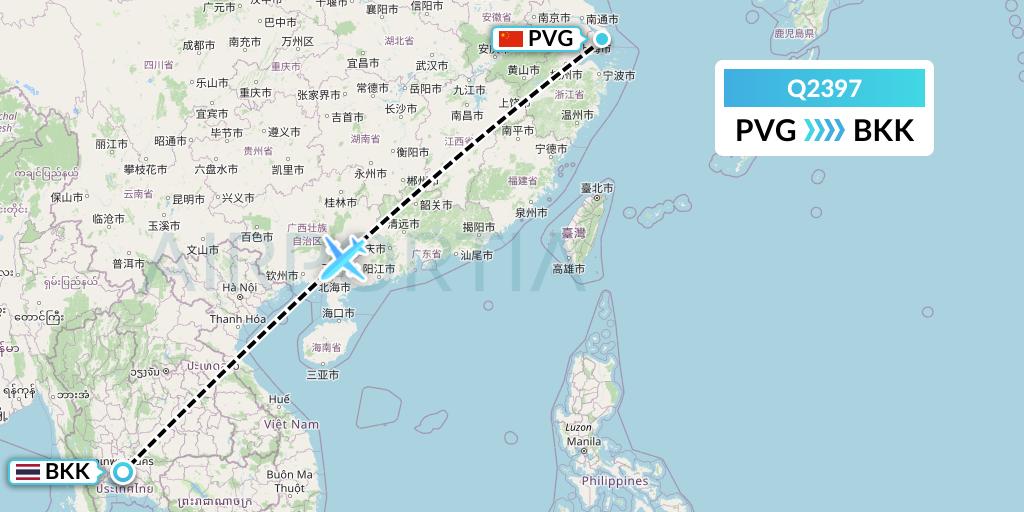 Q2397 Maldivian Flight Map: Shanghai to Bangkok