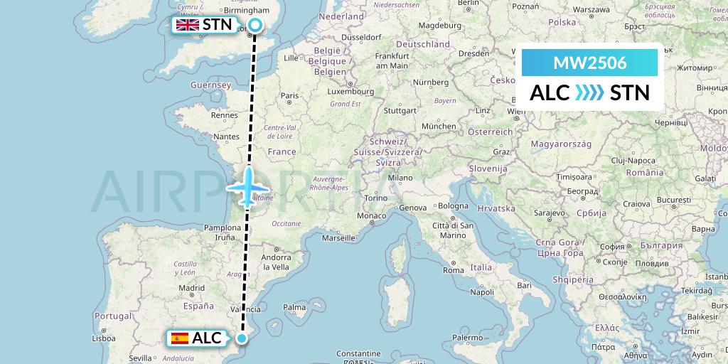 MW2506 Mokulele Flight Service Flight Map: Alicante to London