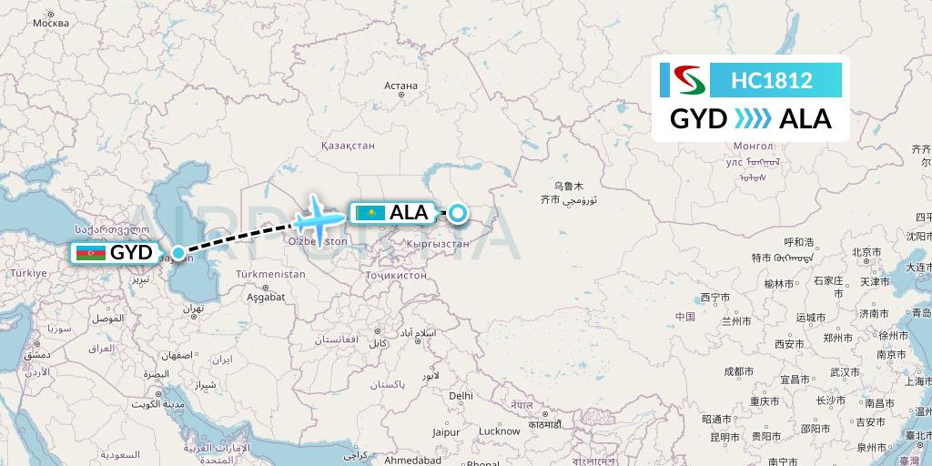HC1812 Air Senegal Flight Map: Baku to Almaty