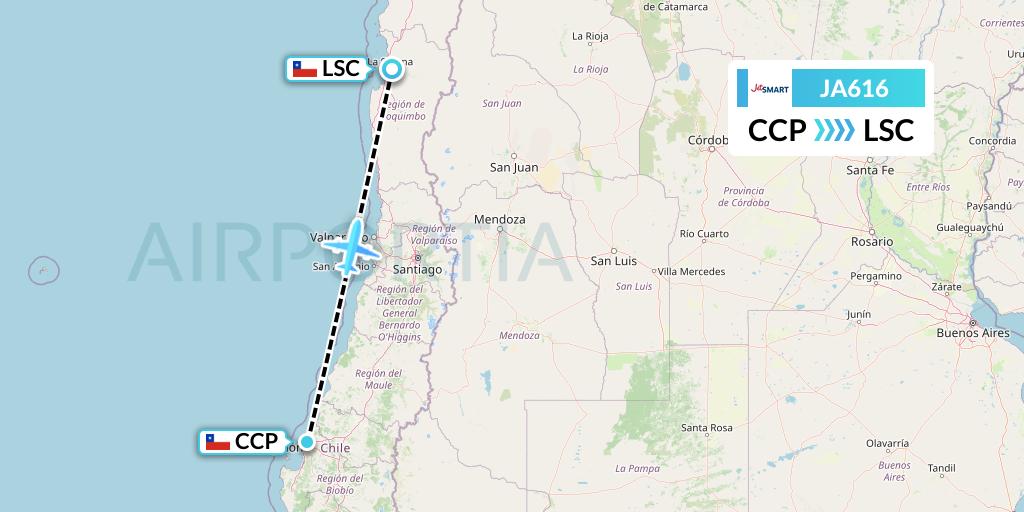 JA616 JetSMART Flight Map: Concepcion to La Serena