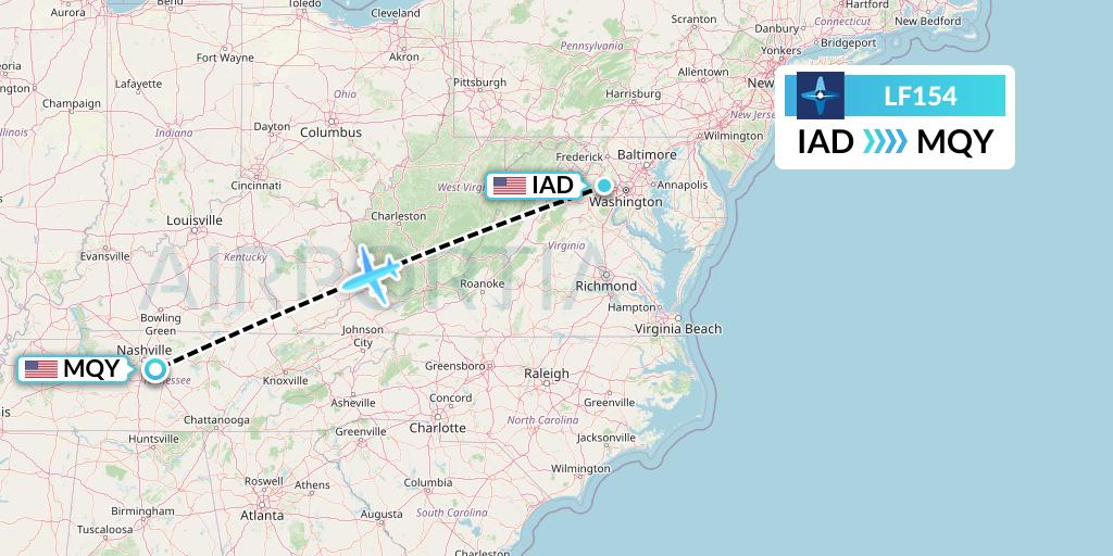 LF154 Corporate Flight Management Flight Map: Washington to Smyrna
