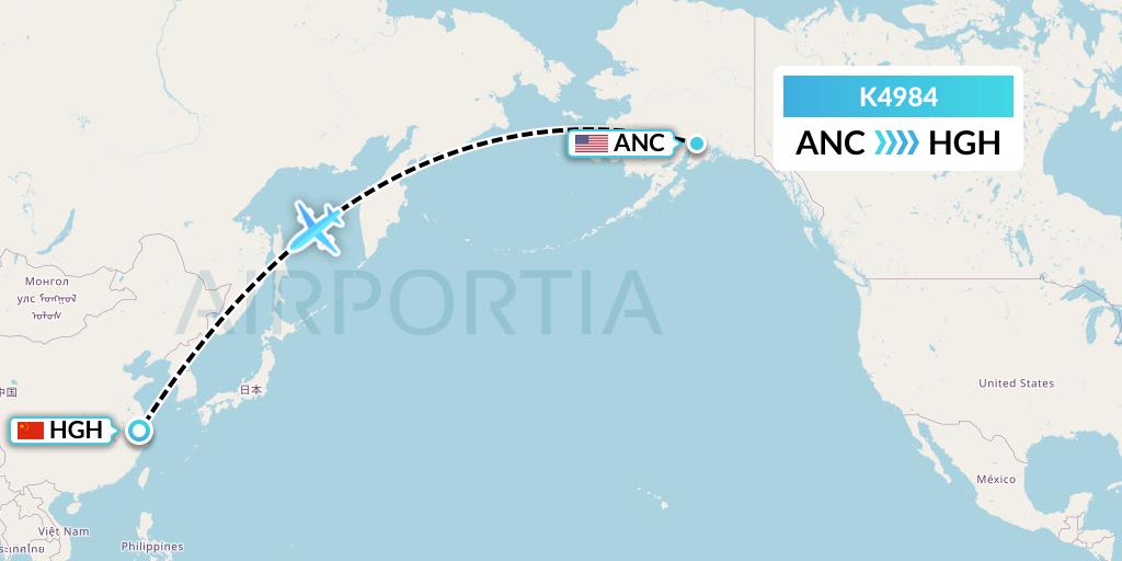 K4984 Kalitta Air Flight Map: Anchorage to Hangzhou