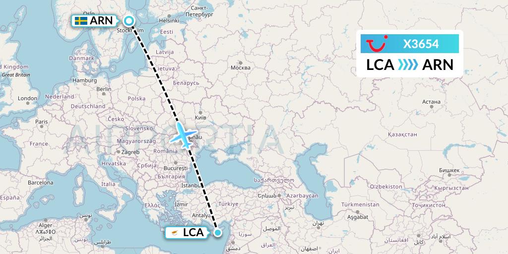 X3654 TUI fly Germany Flight Map: Larnaca to Stockholm